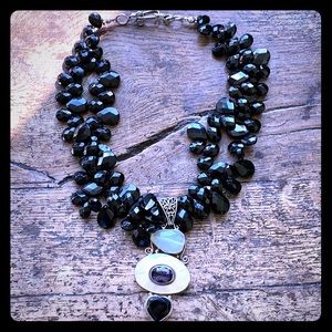 LAST CHANCE Black Bead with Mother of Pearl Drop